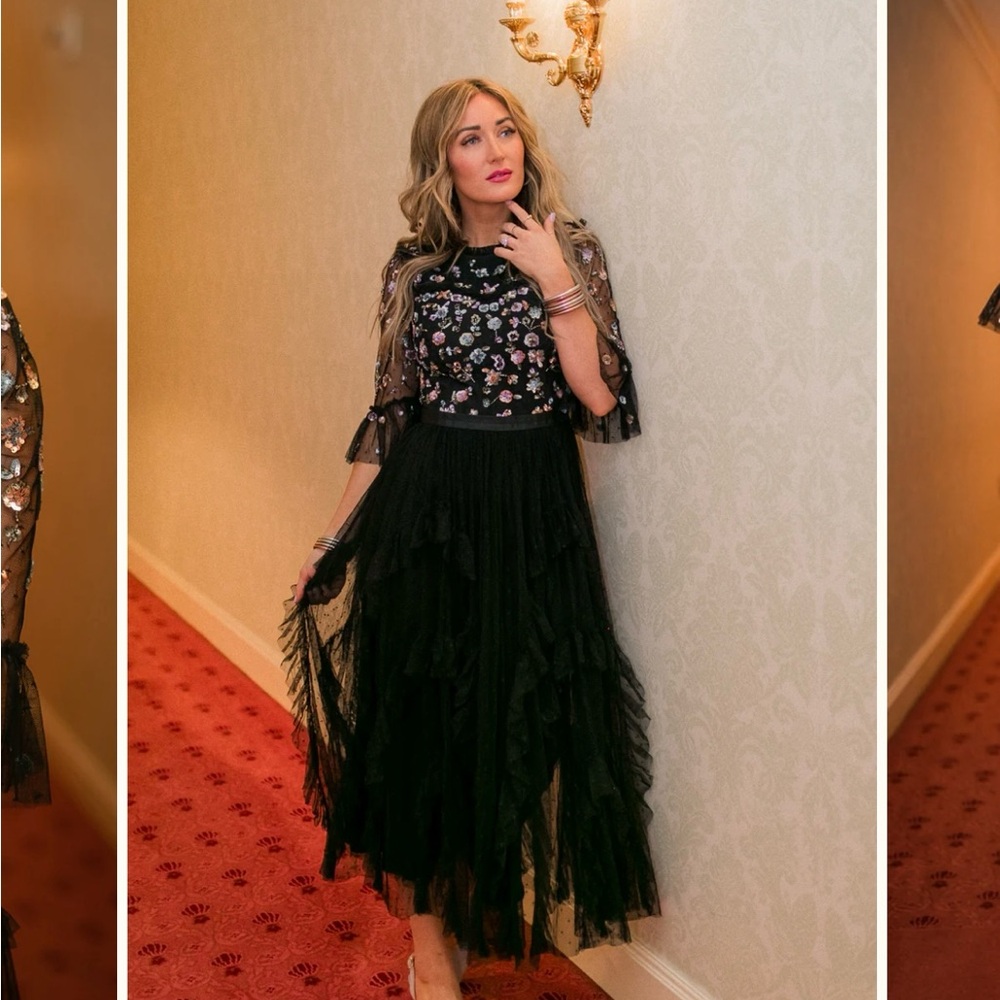 Floral Embroidered Black Paris Dress